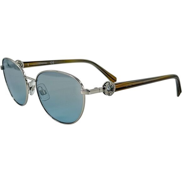 Swarovski SK0205 Womens Metal Sunglass 16X Shiny Palladium 55-16 Blue w Mirror - Picture 1 of 5